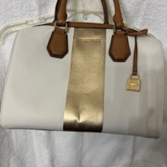 Michael Kors leather cream and tan handbag with gold 'stripe' feature - Picture 1 of 7